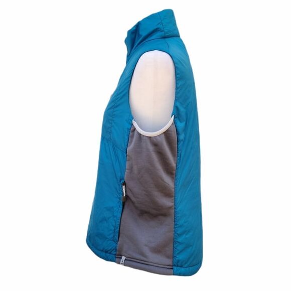 LANDS' END Blue Gray Side Panel 3 Pockets Vest Jacket Full Zip Size M High Neck - Picture 2 of 11